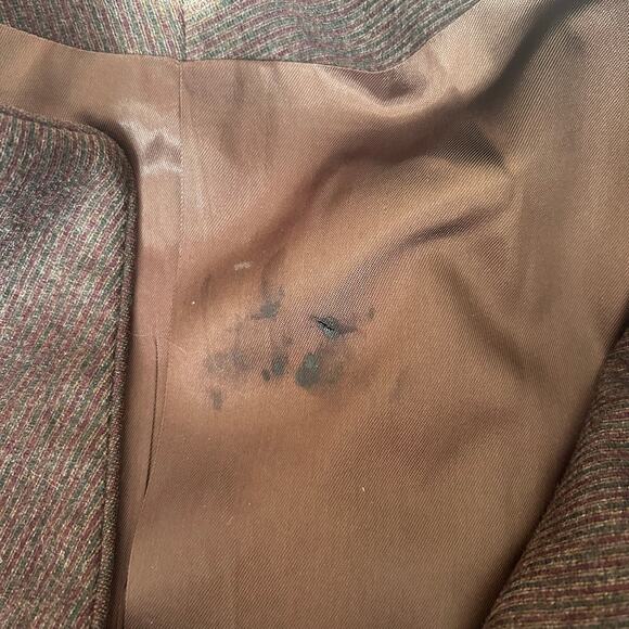 Vintage Brown 100% Wool Pin Stripe Skirt Blazer Set Womens Sz XS Business Formal - Picture 9 of 16